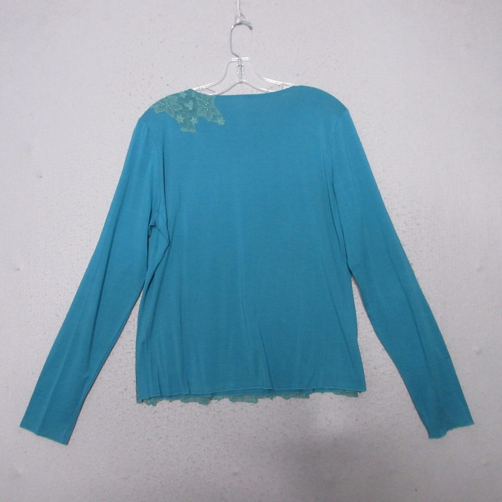 Garnet Hill Top Large Blue Silk Cotton Blend Lace Trim Cottage Core Boho Peasant - Picture 2 of 9